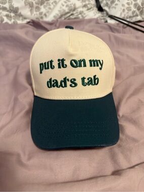 Cream and Dark Teal 'put it on my dad's tab' Baseball Cap